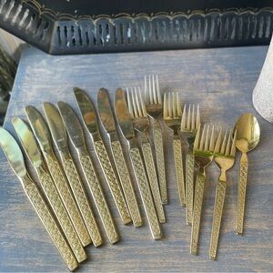 Trocadero gold stainless floral MCM flatware 15 pieces